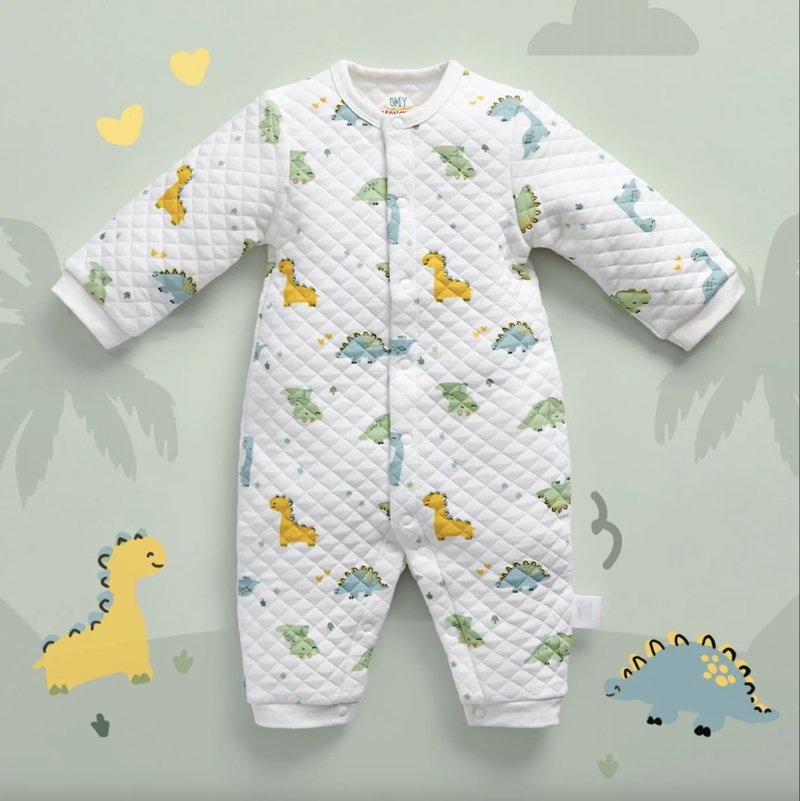 OMYMONSTER Dinosaur Park Long Sleeve Padded Jumpsuit - Onesies - Cotton & Hemp Pink