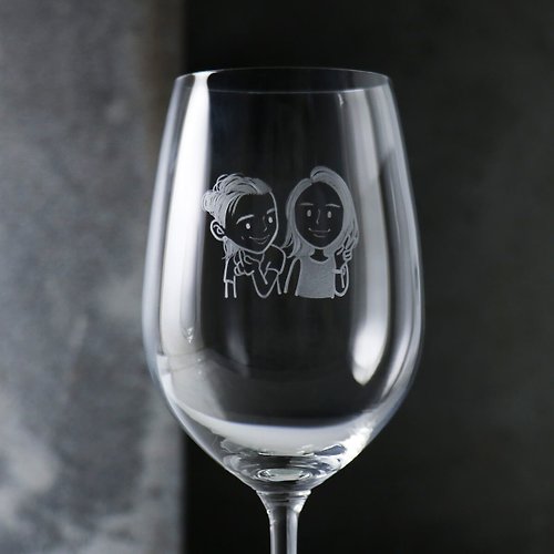 MSA玻璃雕刻 425cc【袖珍迷你畫像系列】(袖珍版娃娃2人)閨密酒杯 客製化