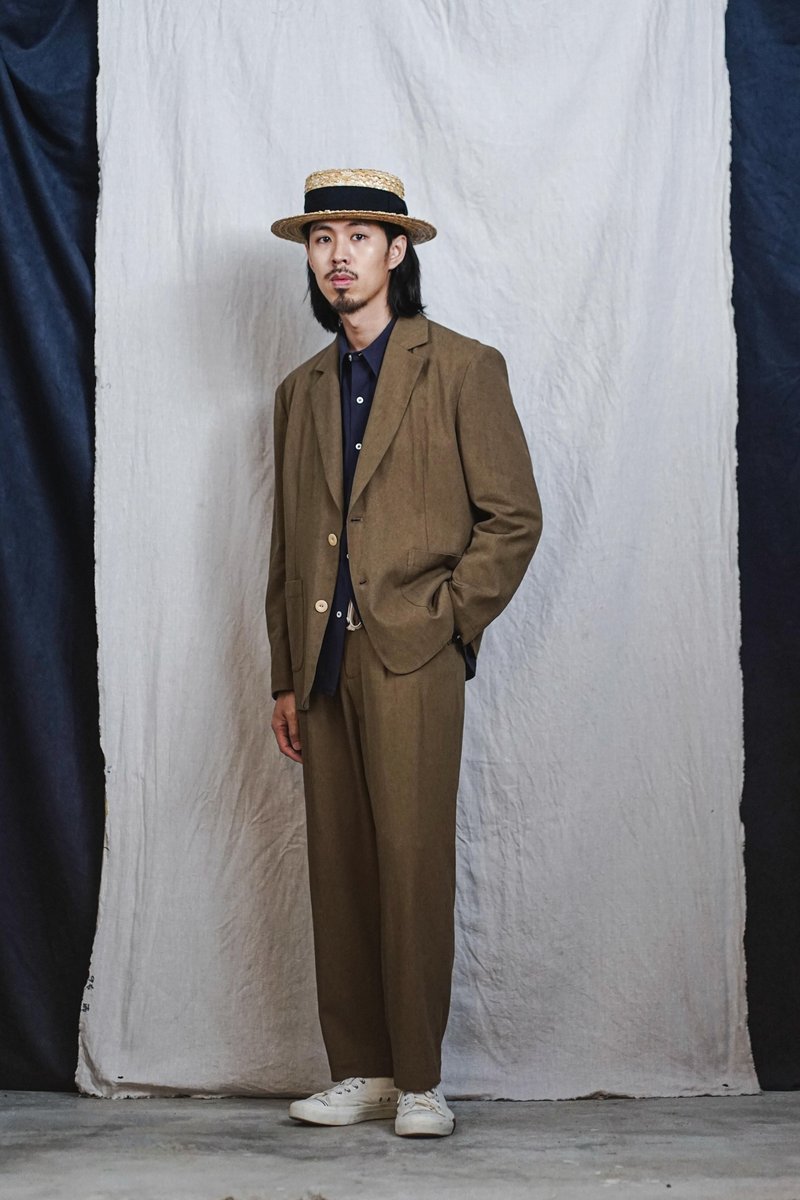 Washed Cotton/Linen Drawstring Trousers (Brown) - 男長褲/休閒褲 - 棉．麻 