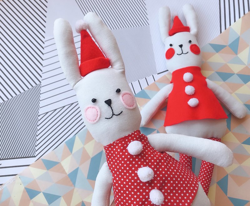 Christmas Gift Wrapping Handmade doll : long leg rabbit chiristmas theme - Stuffed Dolls & Figurines - Cotton & Hemp Red