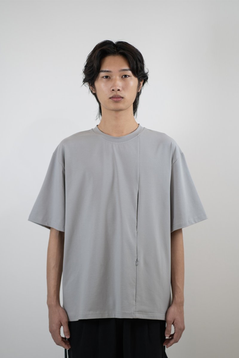LINE POCKET TEE - MORANDI GREY - 男 T 恤 - 棉．麻 灰色