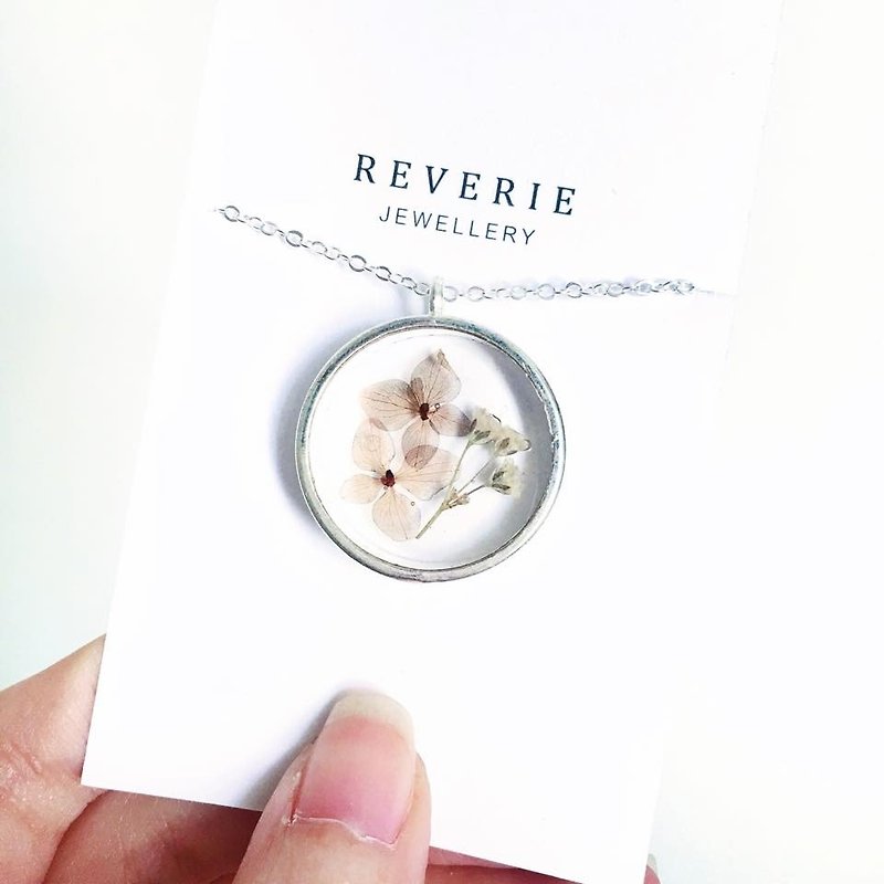 Jumbo Silver Framed Necklace (mini-rust ball pressedflower necklace) - สร้อยคอ - โลหะ สีเงิน