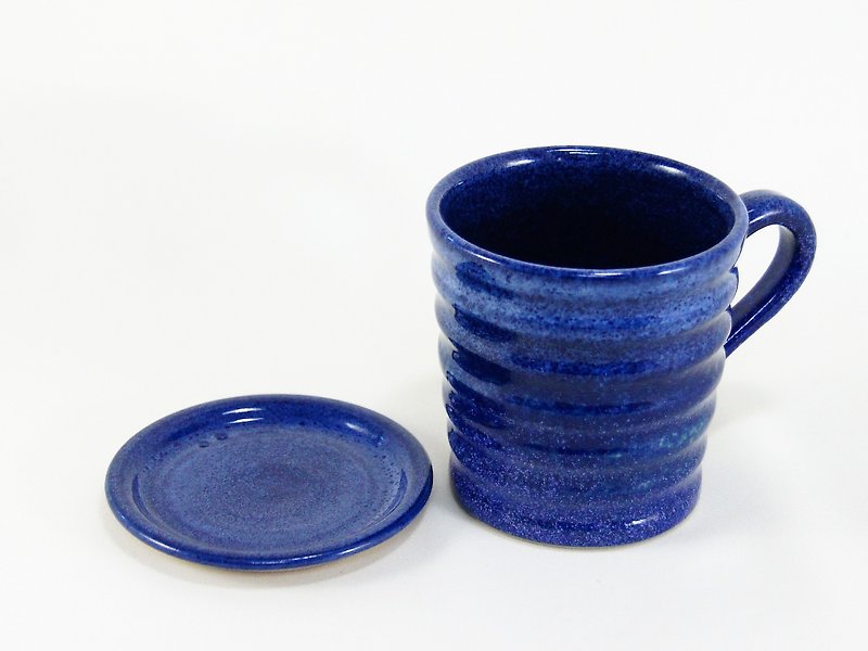 Blue and white mug, coffee cup, teacup, cup, pig's mouth cup - capacity about 220ml - แก้วมัค/แก้วกาแฟ - ดินเผา สีน้ำเงิน