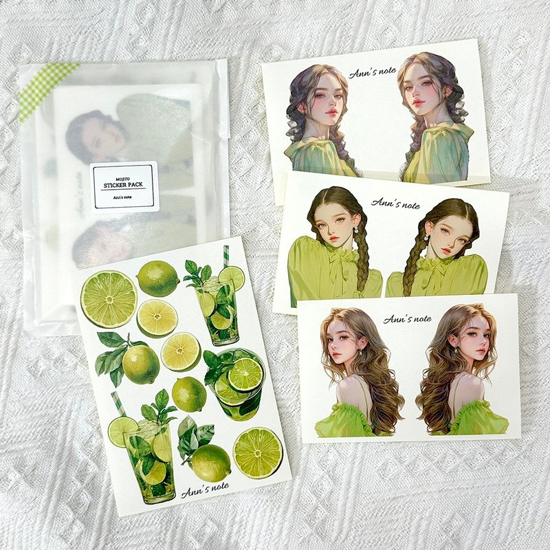 Mojito Pack sticker (anns note) person girl sticker - 貼紙 - 紙 綠色