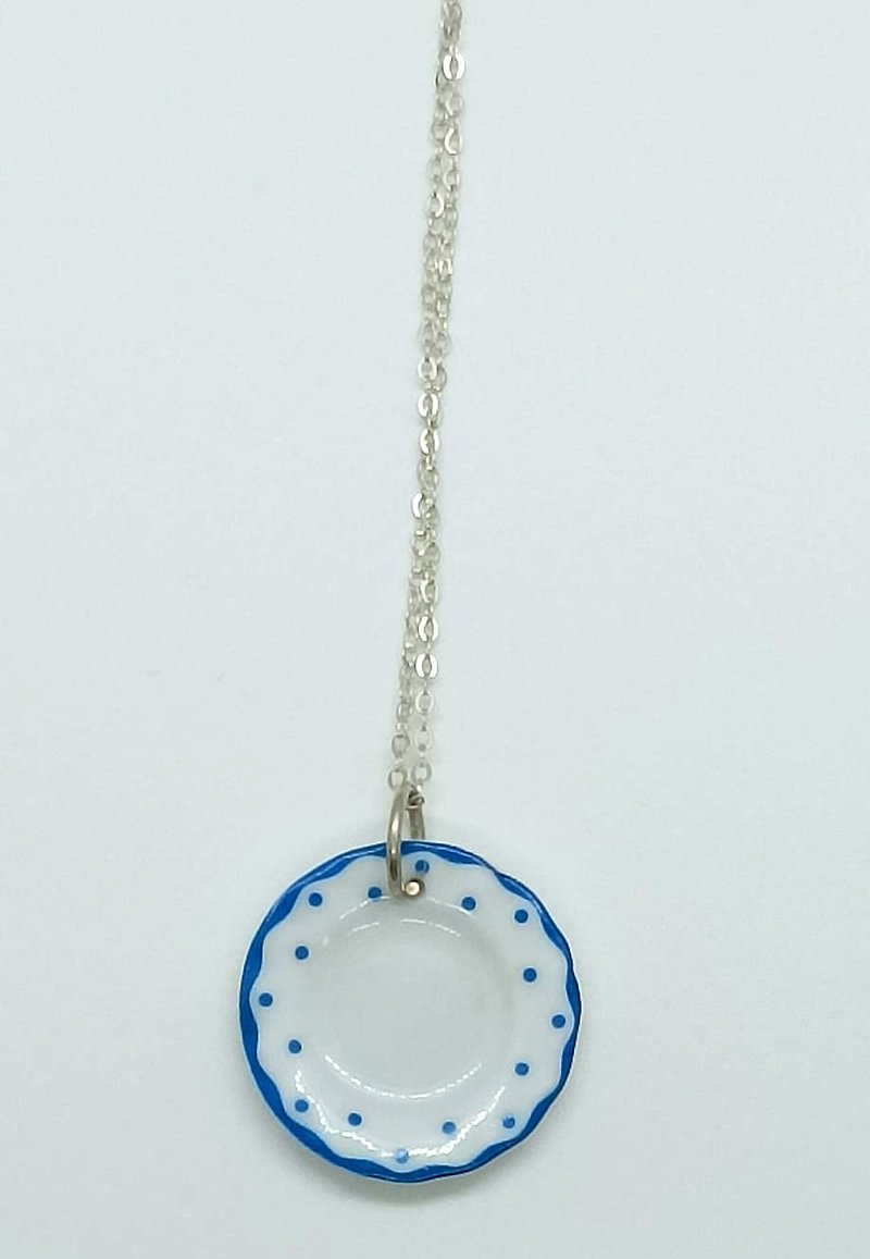Nostalgic Ceramic Tableware Jewelry Series - Polka Dot Porcelain Necklace - Necklaces - Pottery Blue