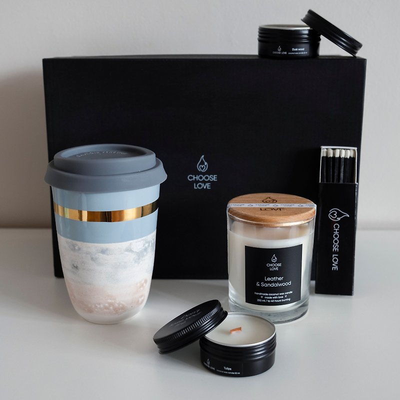 Ceramic travel mugs set, aroma gift set, candle gift set, Mug with lid ceramic - 花瓶/花器 - 陶 