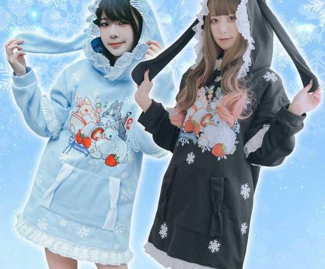 Japenese kawaii lolita snow rabbit lace frill bunny ear