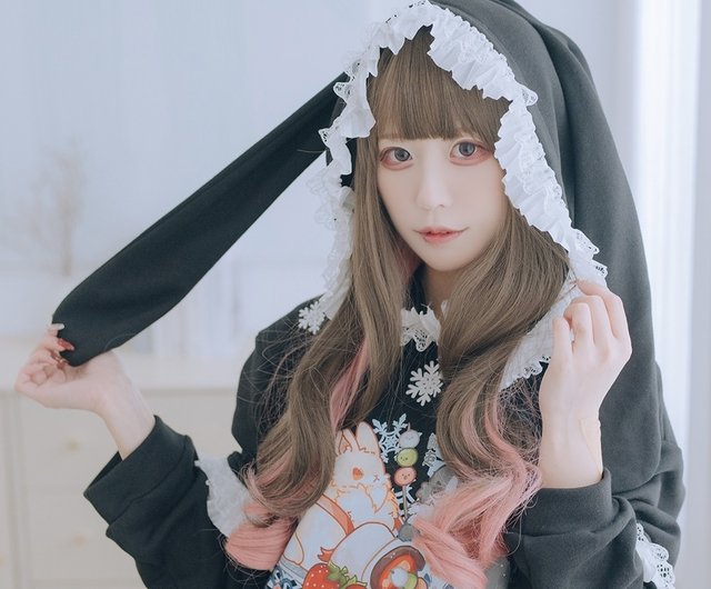Japenese kawaii lolita snow rabbit lace frill bunny ear