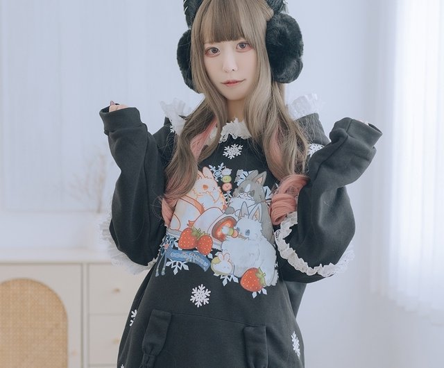 JILTU　baby frill hoodie Japenese kawaii lolita snow rabbit lace frill bunny ear