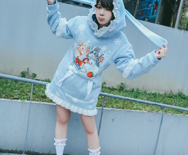 Japenese kawaii lolita snow rabbit lace frill bunny ear