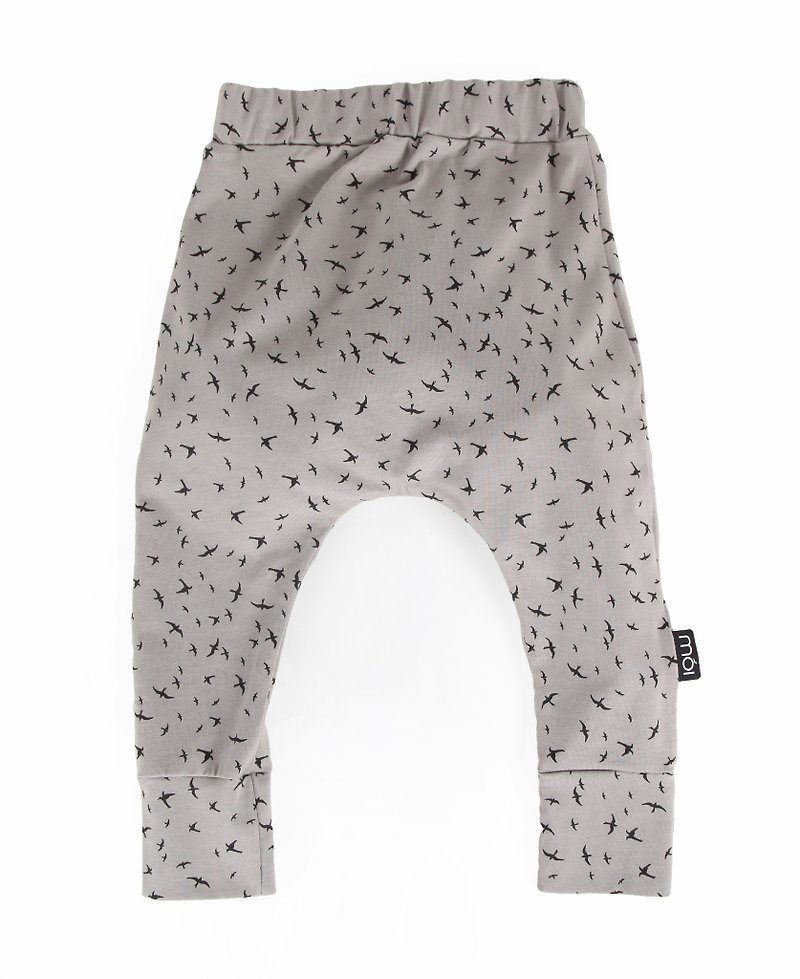 Mói Kids Iceland organic cotton children's clothing Lun trousers from 5 to 8 years old gray bird - Pants - Cotton & Hemp Gray