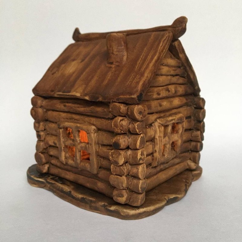 Candleholder for a warming candle Log house Log cabin Cabin Hut - 香氛蠟燭/燭台 - 陶 咖啡色