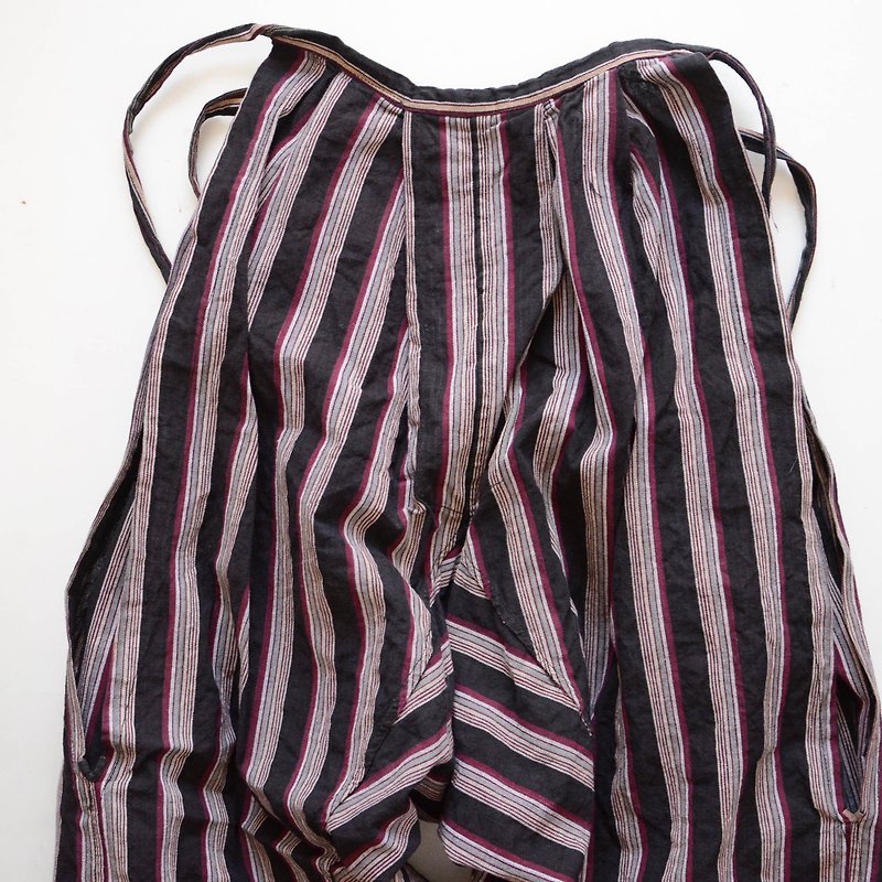 กางเกงกิโมโนผ้าฝ้ายสีดำลายทางญี่ปุ่นวินเทจShowaวัสดุรีเมค - กางเกงขายาว - ผ้าฝ้าย/ผ้าลินิน 