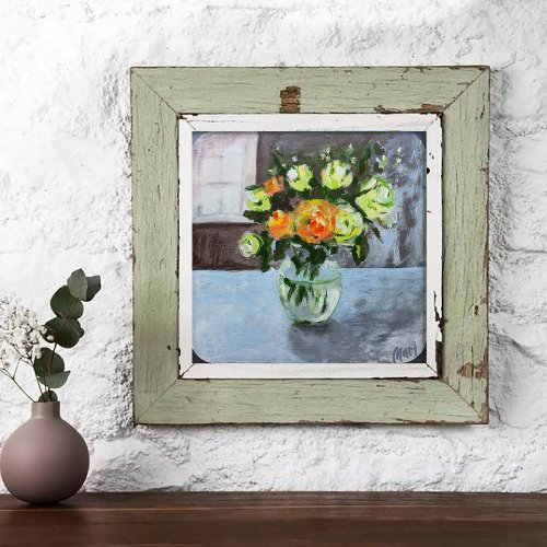 フラワーアート絵画 オリジナルアート 絵画 バラ ブーケ 花瓶 ウォールアート ホワイト