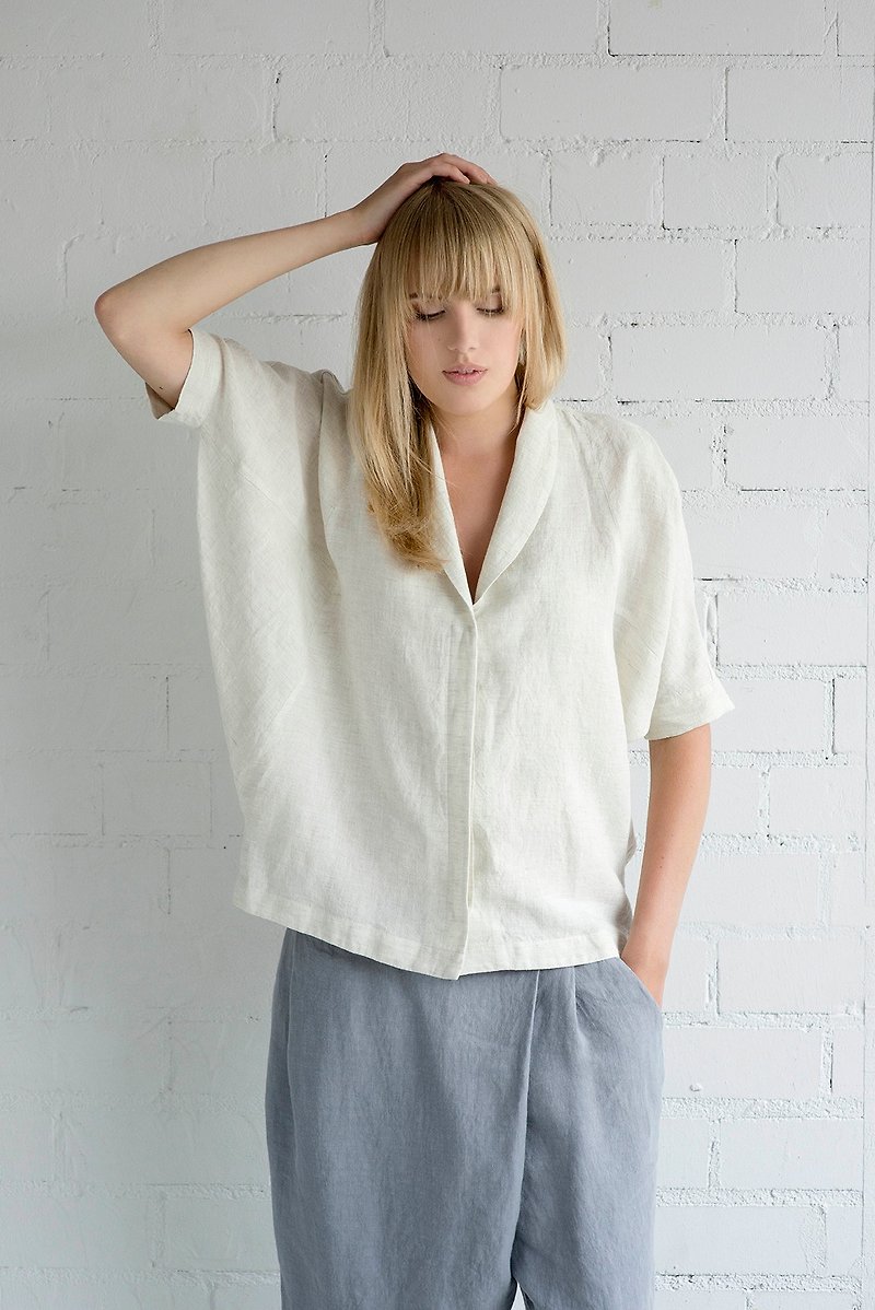 Linen Blouse Motumo – 17P3 / Handmade loose linen summer blouse - 恤衫 - 亞麻 