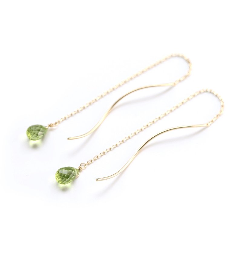 8月誕生石 K10 一粒ペリドット(ブリオレットカット) アメリカンピアス~MONTBRETIA~ - 耳環/耳夾/耳骨夾 - 寶石 綠色