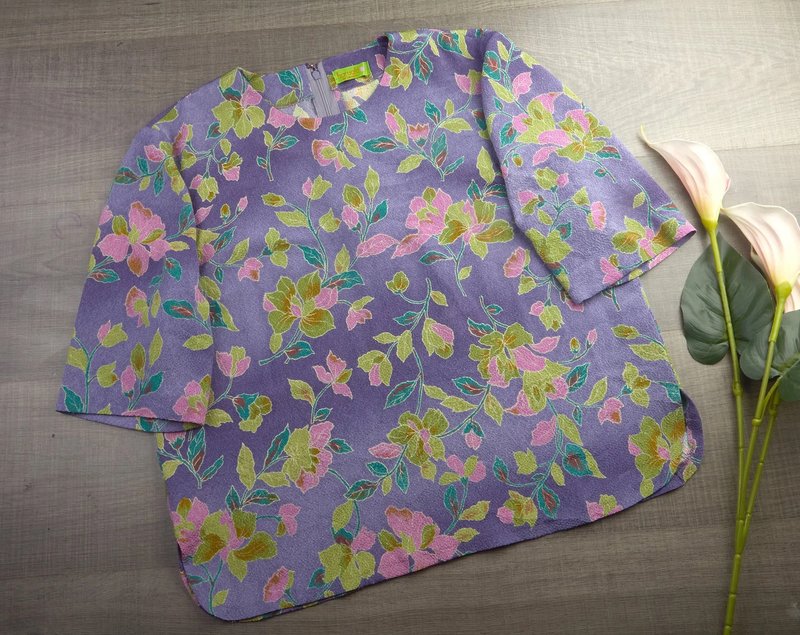 加大碼 | 復古可愛女式碎花襯衫| 女裝復古風| 女式上衣 - 女襯衫 - 其他材質 紫色