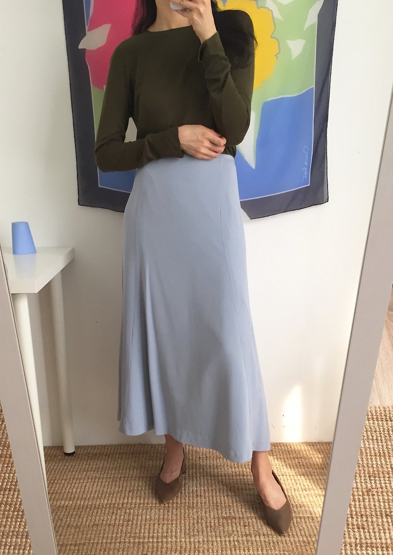 AKEMI SKIRT Light Blue Symmetrical Splicing Straight Midi Skirt - Skirts - Polyester Blue