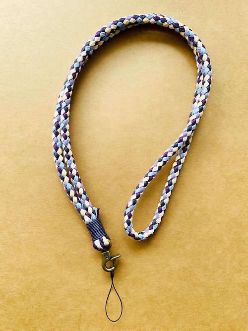 米+熊 手工雜貨鋪 棋盤系列 紫羅蘭配色 手工編織 手機掛繩 證件套掛繩 兩用 鑰匙圈