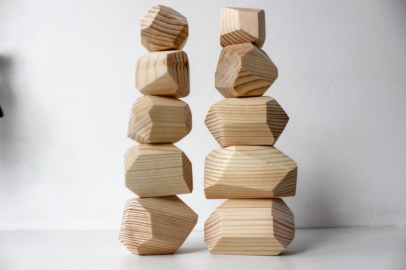 Tumi Ishi - natural wood Rocks stacking toy, montessori building blocks set - 寶寶/兒童玩具/玩偶 - 木頭 咖啡色
