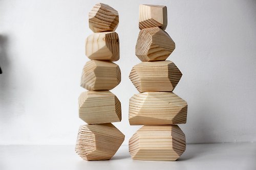 WoodCreativityGifts Tumi Ishi - natural wood Rocks stacking toy, montessori building blocks set