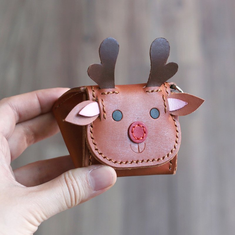 Christmas-Elk Rice Ball Three-dimensional Coin Purse - กระเป๋าใส่เหรียญ - หนังแท้ สีนำ้ตาล