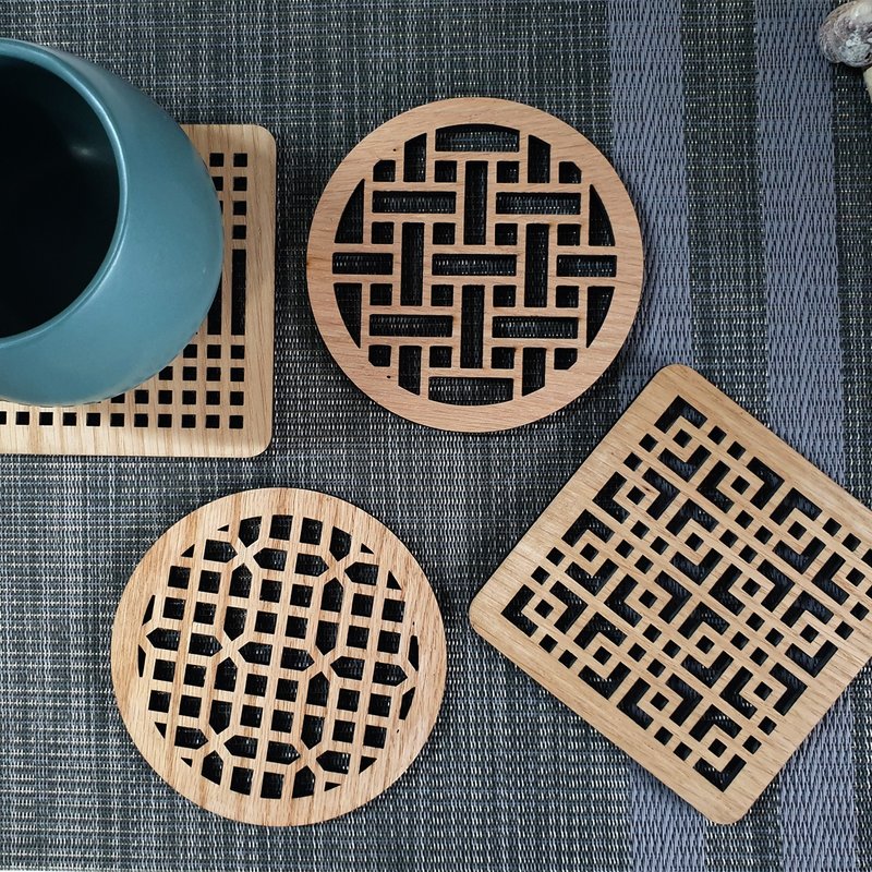Korean traditional pattern coaster / wanjasal(oak) - 杯墊 - 木頭 咖啡色