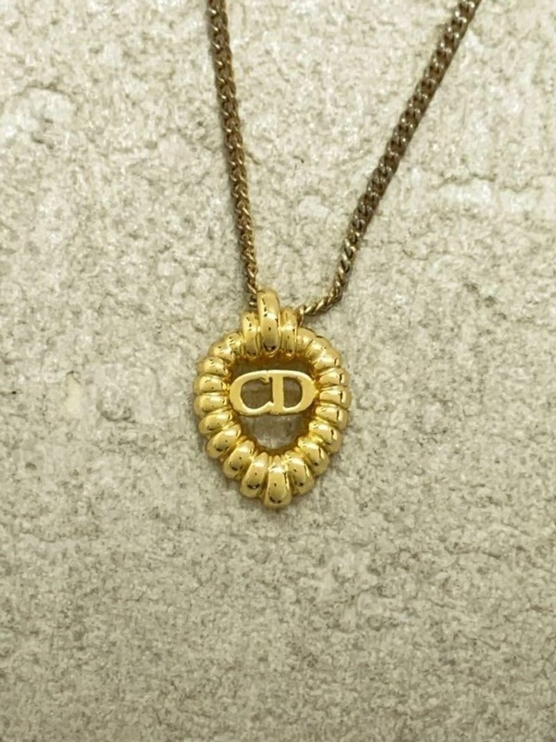 稀有中古二手Dior簡約金色Logo復古vintage頸鏈項鏈首飾品禮物 - 項鍊 - 其他金屬 金色