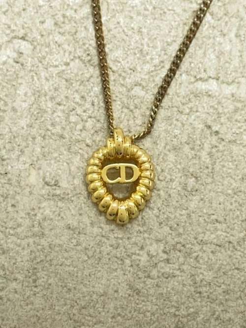 LA LUNE Vintage 日本鑑證古董品選物店 稀有中古二手Dior簡約金色Logo復古vintage頸鏈項鏈首飾品禮物