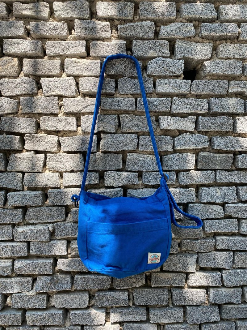 Underline Blue Canvas Mini Mail Bag / Sling Bag - 側背包/斜背包 - 棉．麻 藍色