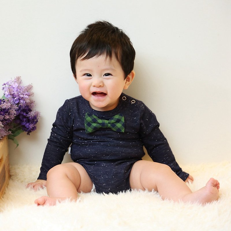 American Frenchie MC Baby Boy's Jumpsuit-George Lonely（長袖） - ロンパース - コットン・麻 ブルー