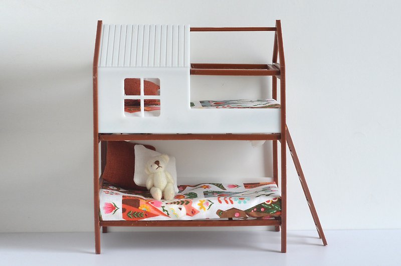 Miniature dollhouse bunk bed for dolls. Scale 1/12