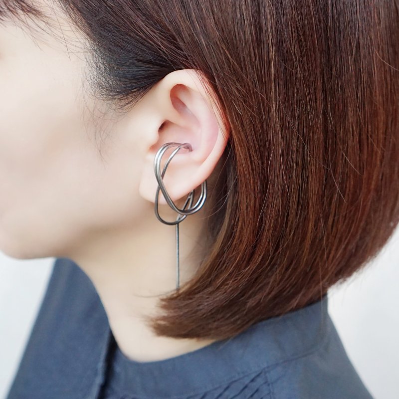 ステンレス製イヤーカフ　ellipse　スネークチェーン　ユニセックス - 耳環/耳夾/耳骨夾 - 其他金屬 銀色