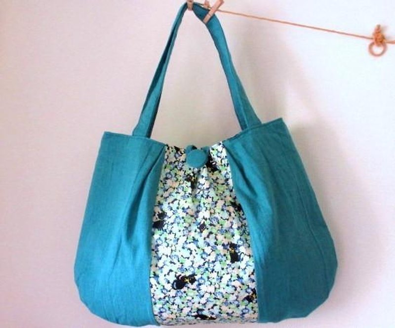 Half linen cat and fluffy soft shoulder bag * Sky blue A - กระเป๋าถือ - ผ้าฝ้าย/ผ้าลินิน สีน้ำเงิน