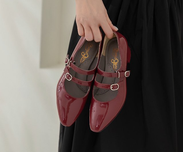 Lola Double Strap Mary Jane Low Heels - Cardinals - Shop Bubble nara  handmade shoes High Heels - Pinkoi