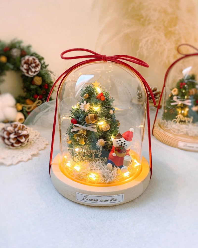 【聖誕樹玻璃盅】聖誕公仔款-小 l 6款公仔 森林/飄雪 日本雪松 - 乾燥花/永生花 - 植物．花 綠色