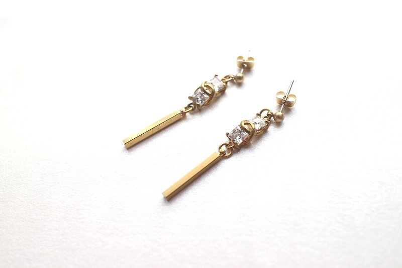 Timeless-Brass zircon earrings - ต่างหู - ทองแดงทองเหลือง สีทอง