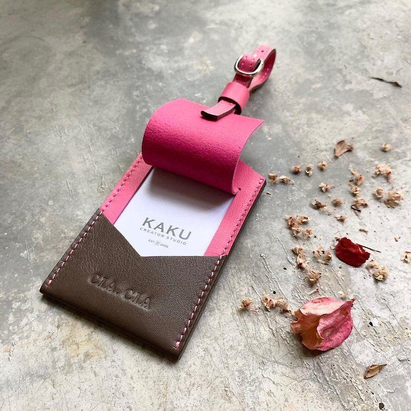 Luggage tag luggage tag pink/dark coffee customized gift - ป้ายสัมภาระ - หนังแท้ สึชมพู