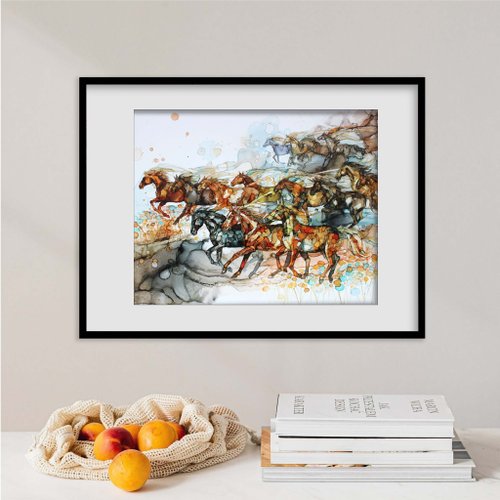 100%手描きの馬の群れの馬の絵40 * 30cm - ショップ ArtVladlena