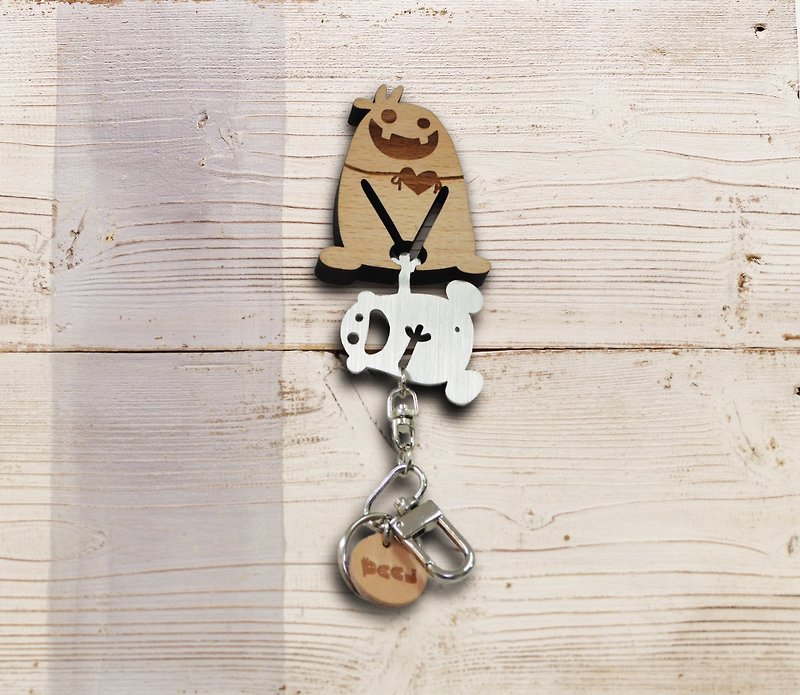 【Peej】'Dance ‘till you (don’t) drop’ Wood and Stainless Steel Key Chain and Wall Hanger - Keychains - Other Metals Gray