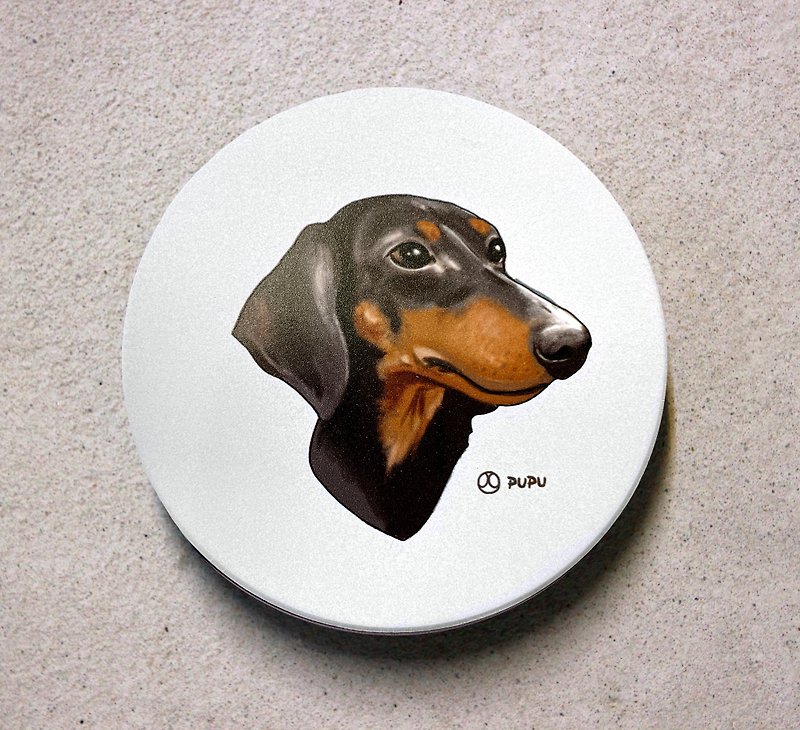 Short-haired four-eye dachshund-original illustration-MIT Yingge-UV direct injection-ceramic absorbent coaster Wenchuang Shiba Inu - ที่รองแก้ว - กระดาษ 