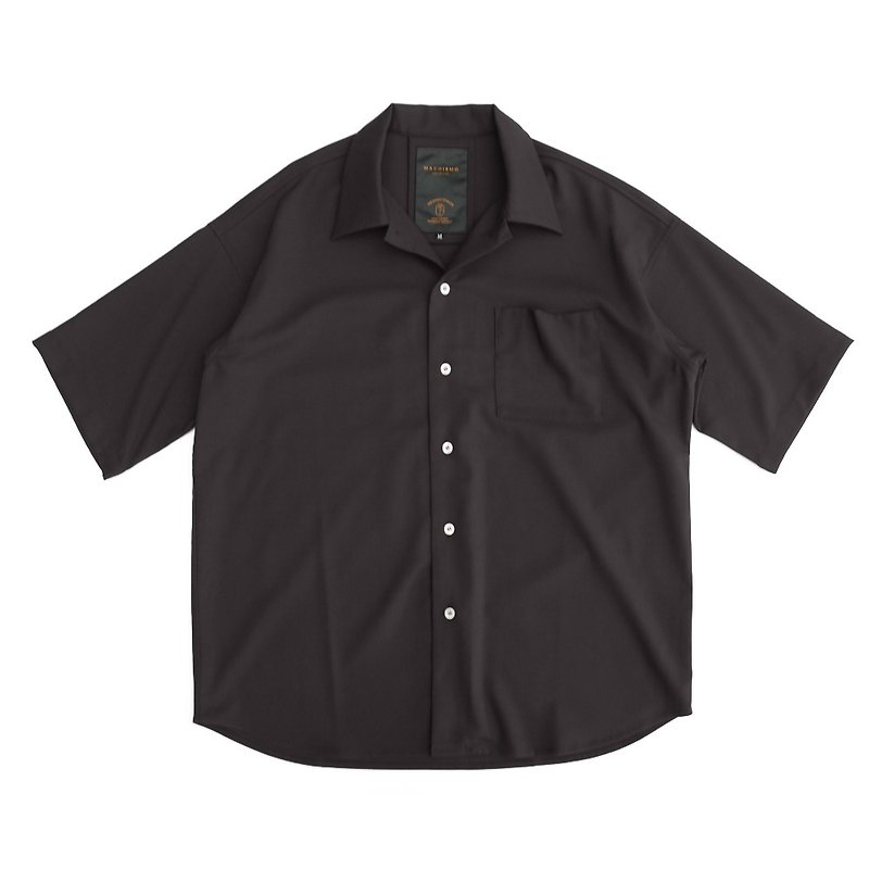 Loose-fitting Cuban collar short-sleeved shirt - Men's Shirts - Other Man-Made Fibers Black