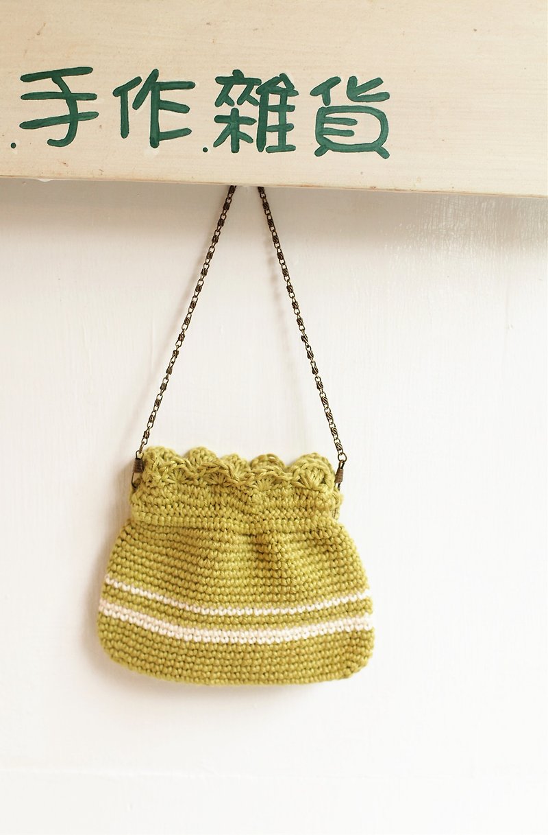【好日手作】蘋果綠苧麻繩編織小包 - 手袋/手提袋 - 其他材質 綠色