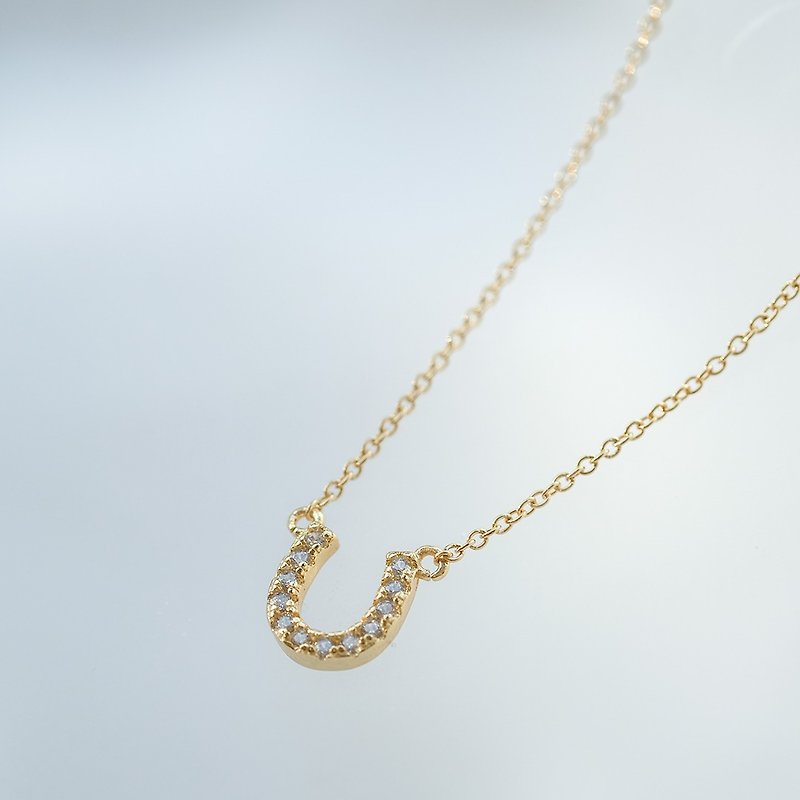 Horseshoe - 14K Gold Necklace Stone Gold Injection Washable Non-fading Simple Model - Necklaces - Semi-Precious Stones White