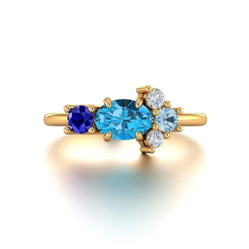 Purplemay Jewellery 【彩寶系列】18K黃鑲嵌海藍寶託帕石 天然彩寶戒指訂製 R047