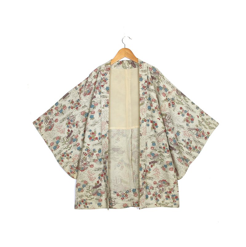 【卵】植物ヴィンテージ日本の風景ビンテージ着物羽織を印刷します - オーバーオール - ポリエステル 多色