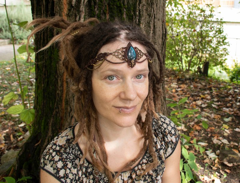 Labradorite tiara, brown macrame crown, tribal headband - 項鍊 - 寶石 咖啡色