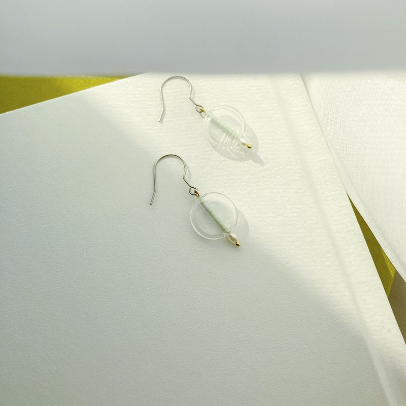 【Cat Eyes】Pearl Glass Earrings - ต่างหู - ไข่มุก สีเขียว