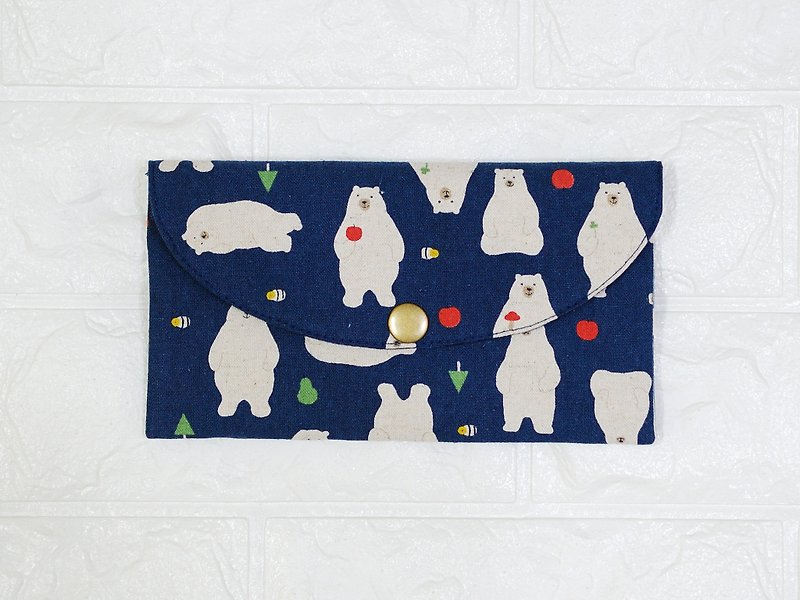 Play cloth hand made. Polar bear (dark blue) red bag passbook passport storage bag - Wallets - Cotton & Hemp Blue