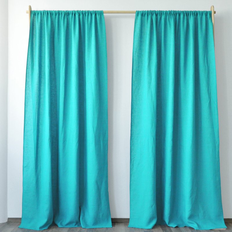 Turquoise regular and blackout linen curtains / Custom curtains / 2